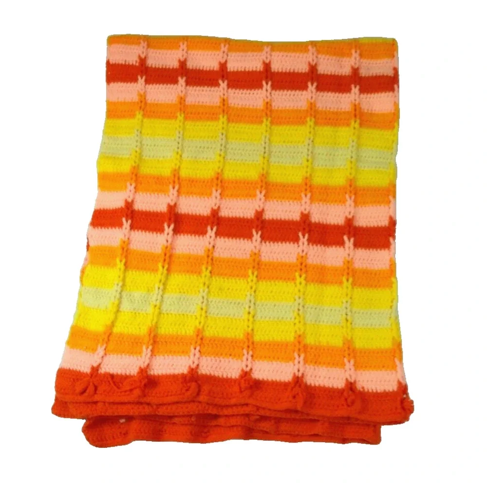 Crochet Knitted Throw Blanket Handmade Granny Multicolour Boho  58 X 46
